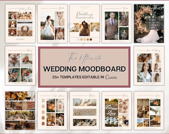 Wedding Mood Board Template, Editable Wedding Vision Board, Digital Vision board, Wedding Template, Wedding Binder, Checklist, Theme, Canva
