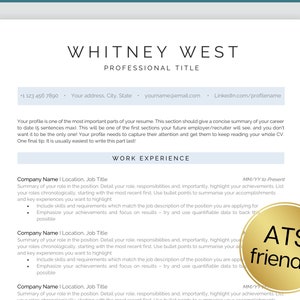 CV Template, ATS Friendly Resume Template, Executive Resume, Word, Google Docs, Professional Minimalist, Simple, Modern Resume Template