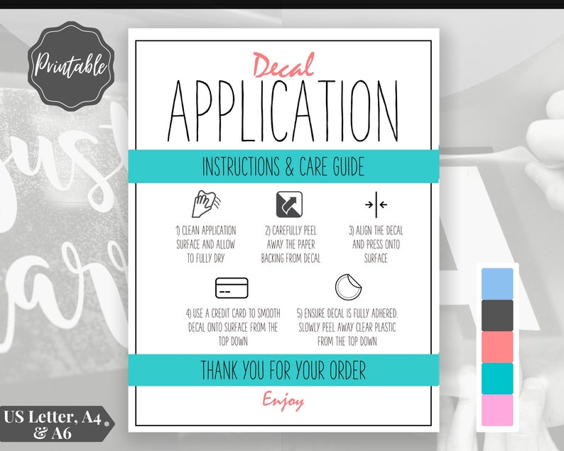 decal application instructions printable vinyl care card etsy