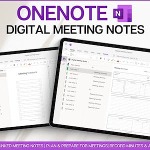 Modello di note di riunione OneNote, Verbali di riunione modificabili, Pianificazione digitale OneNote, Una nota, Registrazione di progetti aziendali, Agenda, Prendere appunti