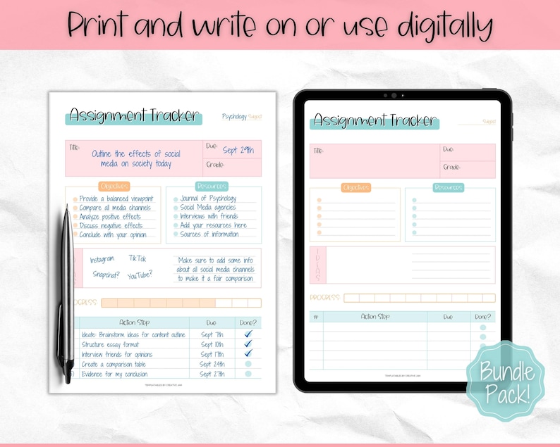 Assignment Planner BUNDLE Printable Assignment Tracker for - Etsy