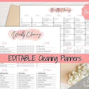 EDITABLE Cleaning Planner, EDITABLE Cleaning Checklist, Cleaning Schedule, Weekly House Chores, Clean Home Routine, Monthly Cleaning List