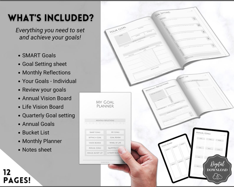 Goal Planner Printable BUNDLE, 2024 Goals Tracker, SMART Goal Setting ...