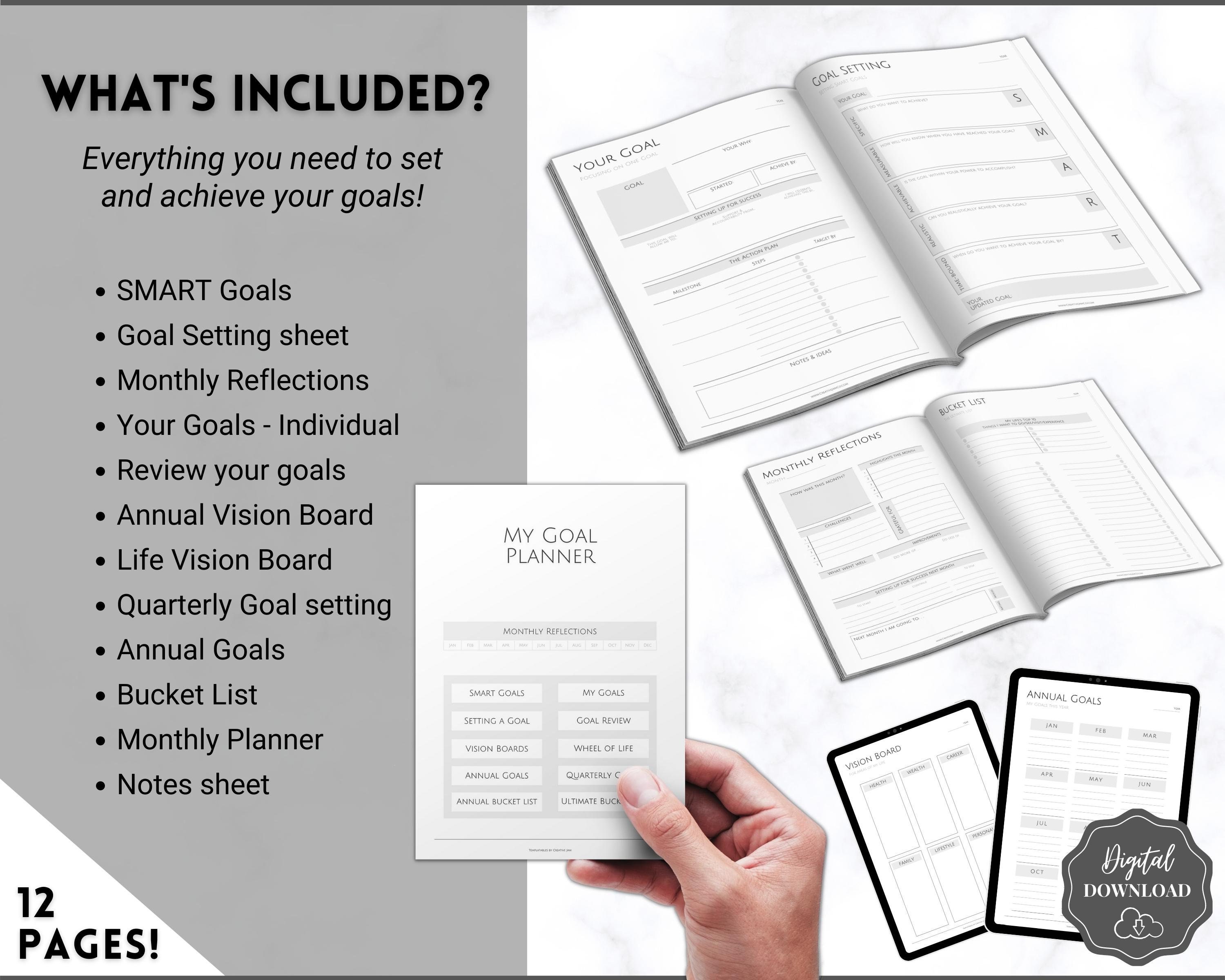 Goal Planner Printable BUNDLE, 2024 Goals Tracker, SMART Goal Setting ...