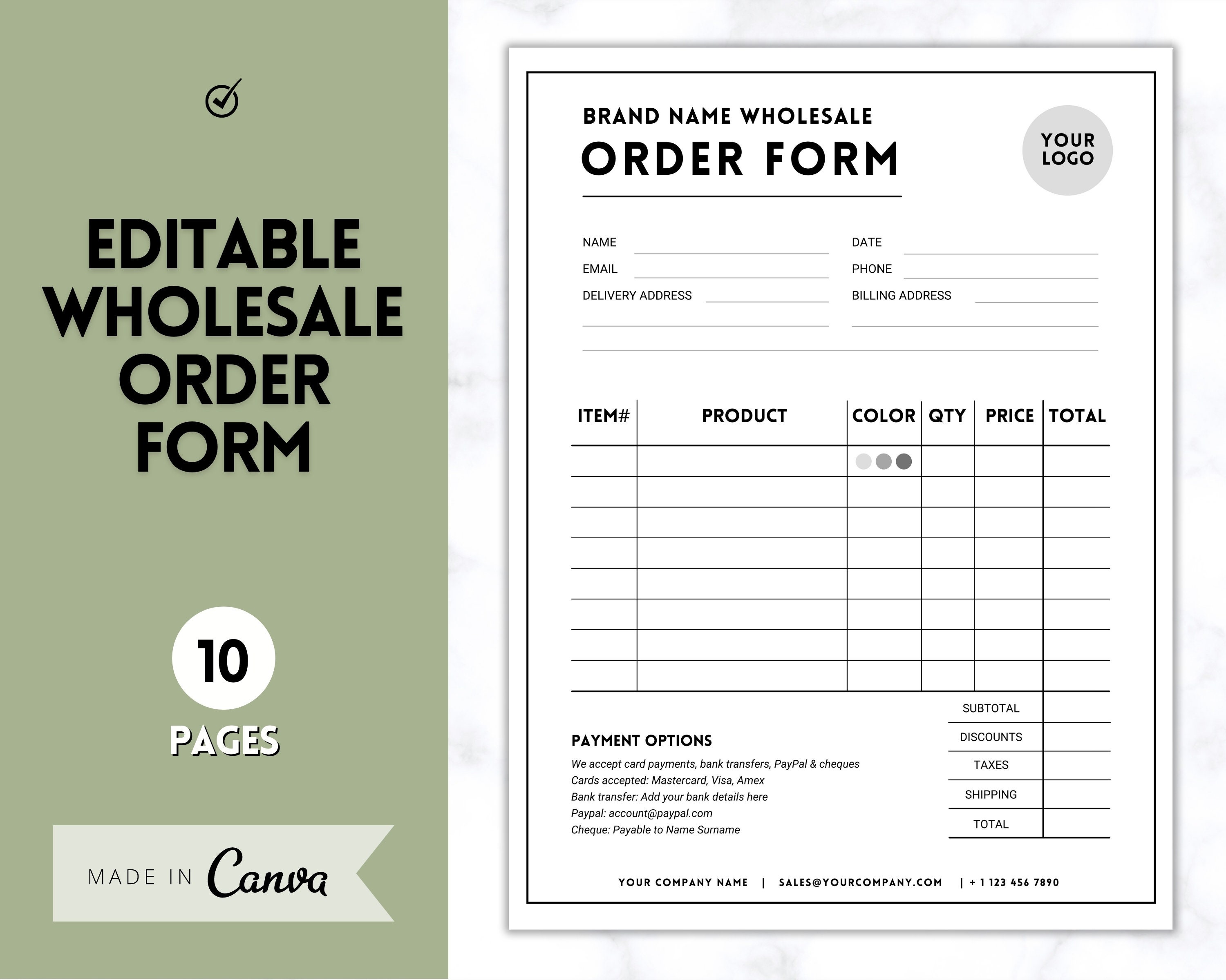EDITABLE Wholesale Order Form Template Canva Template Etsy EDITABLE Wholesale Order Form Template Canva Template Etsy
