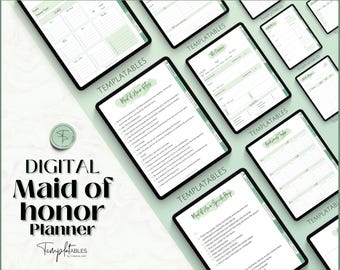 Maid of Honor Planner, Digital Planner, Matron of Honor, MOH Binder Book, Wedding Checklist, Bridal Shower, Bachelorette, GoodNotes, GREEN
