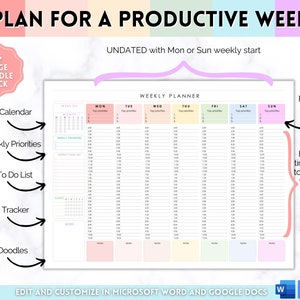 Weekly Hourly Planner EDITABLE Weekly Schedule, Daily Planner, Undated Planner, 2024 Weekly Organizer, To Do List printable, Adhd, Colorful image 2