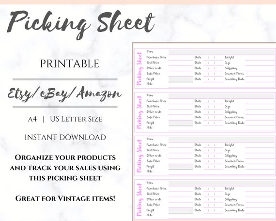 Inventory Picking Sheet For Etsy Ebay Amazon Sellers Etsy