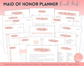 Maid of Honor Planner, 50pg Matron of Honor Wedding Planner bundle, MOH Binder Book, Checklist, To Do List, Bridal Shower, Bachelorette
