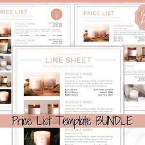 Price List Template. Line Sheet for Wholesale. Editable Candle Template Catalog, Seller shop, Product Sales Sheet, Canva Linesheet Catalogue