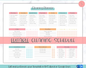 Cleaning Schedule, EDITABLE Cleaning Planner, Cleaning Checklist, Weekly House Chores, Adhd Clean Home, Monthly, Household Planner Printable