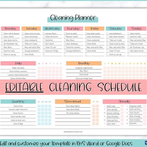 Weekly Cleaning Checklist EDITABLE Schedule Cleaning - Etsy