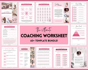 Coaching Worksheet Template Bundle! Canva Workbook Templates, eBook, Lead Magnet, Coaches, Charts, Checklists, Planners, Webinar, Challenges