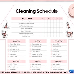 EDITABLE Cleaning Planner, Cleaning Checklist, Cleaning Schedule, Weekly House Chores, Adhd Clean Home, Monthly, Household Planner Printable
