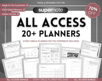 Supernote | ALL ACCESS template pack | 2026 Daily Planner, Digital To Do List, Meeting Minutes, Journal & Notebook, Calendar, a5x, a6x