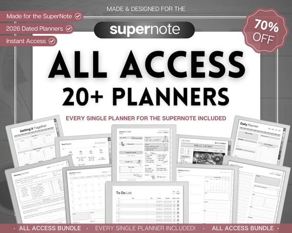Supernote | ALL ACCESS template pack | 2026 Daily Planner, Digital To Do List, Meeting Minutes, Journal & Notebook, Calendar, a5x, a6x