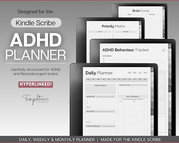 Templates for Kindle Scribe| Digital ADHD planner, Daily Planner, Neurodivergent Adults, Brain Dump Template, To Do List, Cleaning, Symptoms