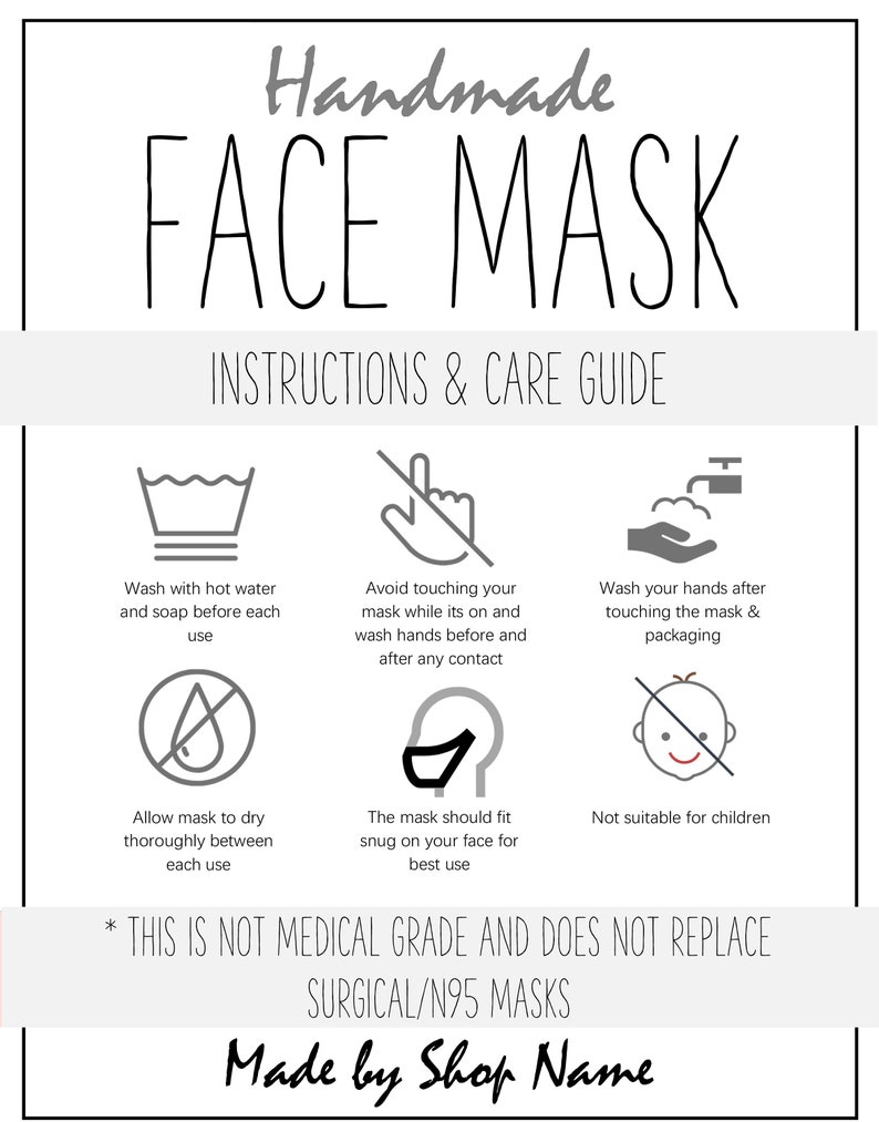 face mask label care card editable how to handle order card etsy
