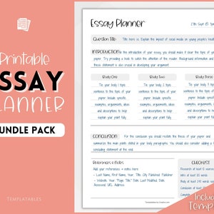 Essay Planner Printable BUNDLE for Students, Essay Writing Template, College Assignment, School Homework, Academic Project, Essay Plan