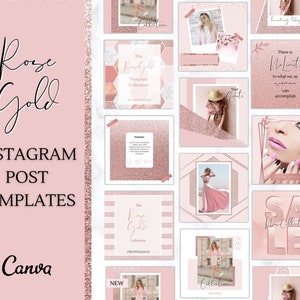Rose Gold Instagram Post Templates, Rose Gold Instagram Frame Template, Blush Pink Notification Quotes, Engagement Booster, Canva, Coaching
