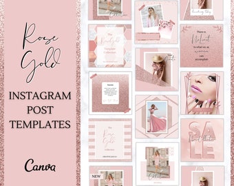 Rose Gold Instagram Post Templates, Rose Gold Instagram Frame Template, Blush Pink Notification Quotes, Engagement Booster, Canva, Coaching