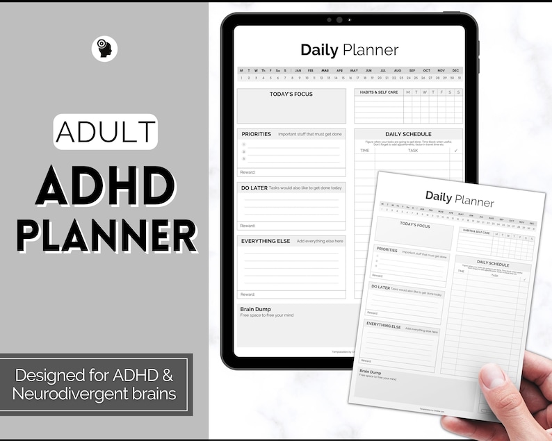 ADHD Daily Planner for Adults, Neurodivergent, Brain Dump Template, cleaning, student, digital life daily planner, to do list printable image 9