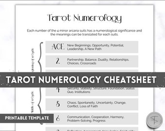 Tarot Numerology Sheet, Monthly Readings, Learn tarot card readings, Tarot Spreads, Beginner Tarot Planner workbook, Grimoire, Cheat Sheets