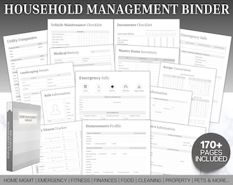 Home Management Binder Bundle! 170pg Household Planner, Cleaning, Emergency, Budget, Meal planners & checklists, ADHD Life Binder