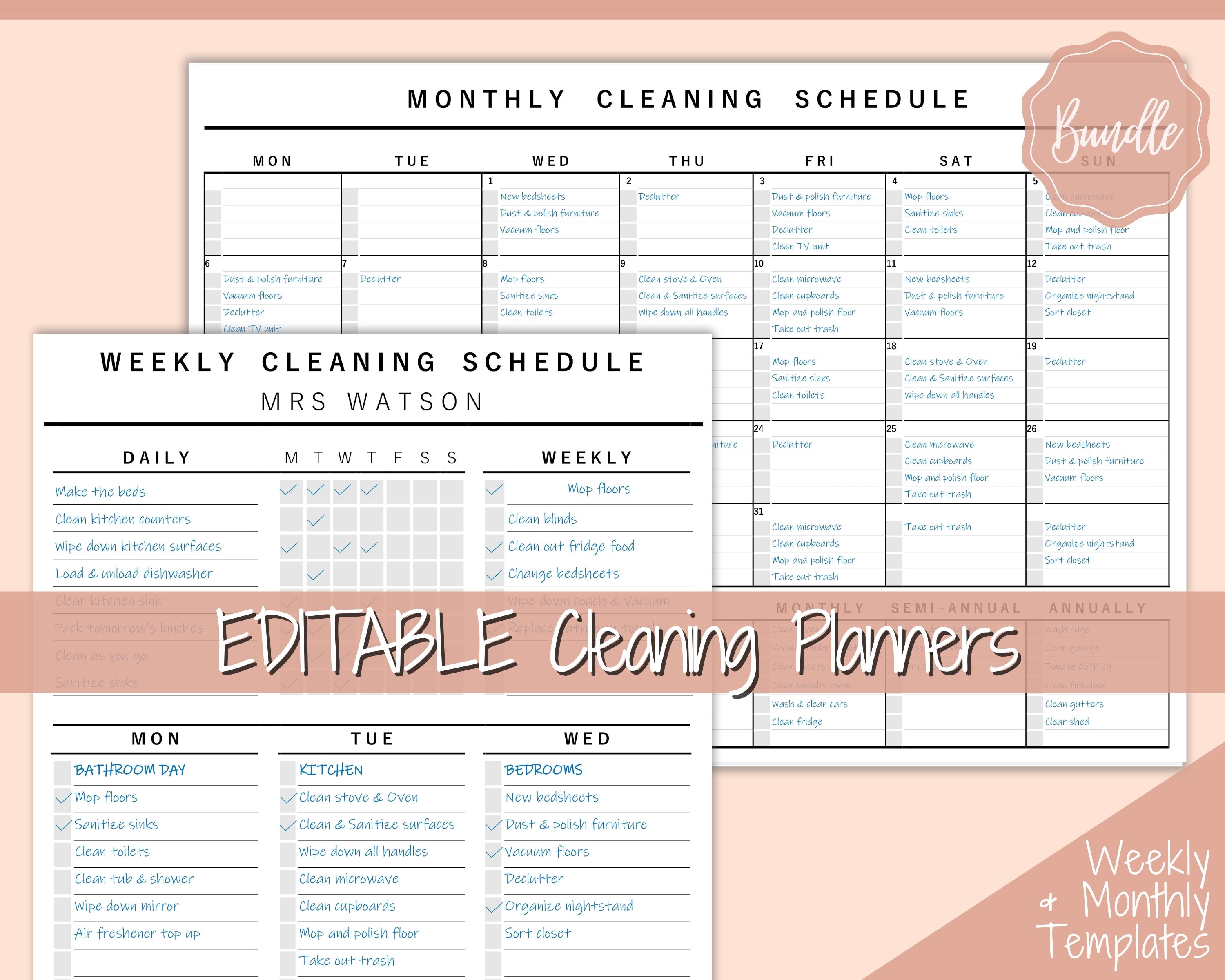 EDITABLE Cleaning Planner EDITABLE Cleaning Checklist Etsy
