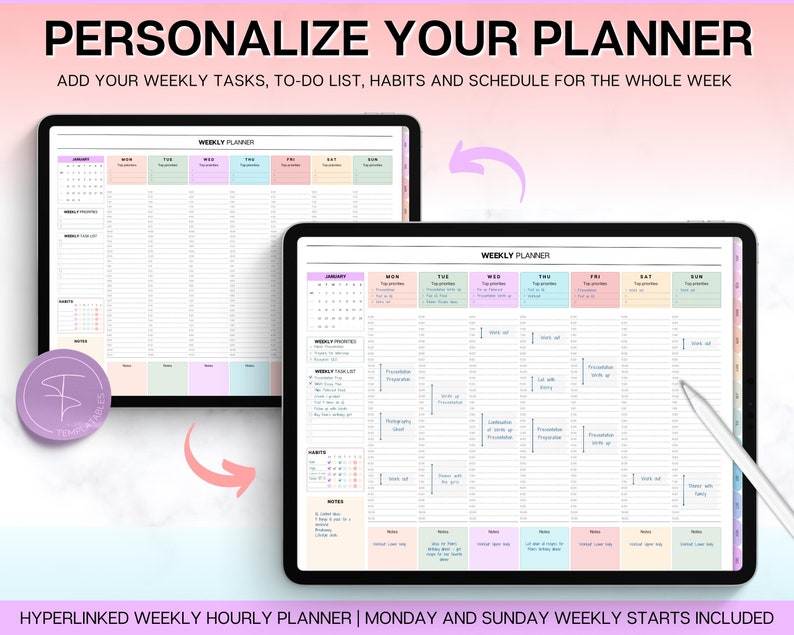 WEEKLY Hourly Digital Planner, 2024 Digital Planner, iPad Planner ...