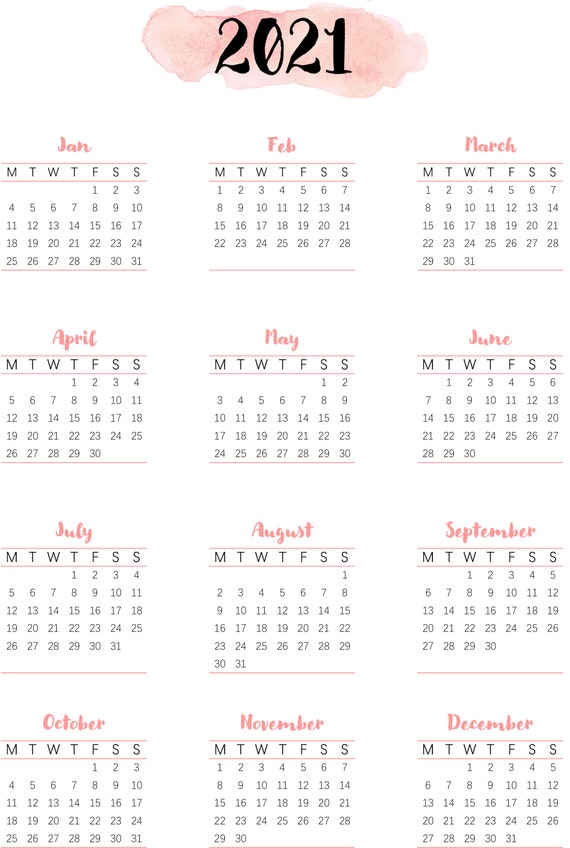 12 month 2021 calendar printable discount
