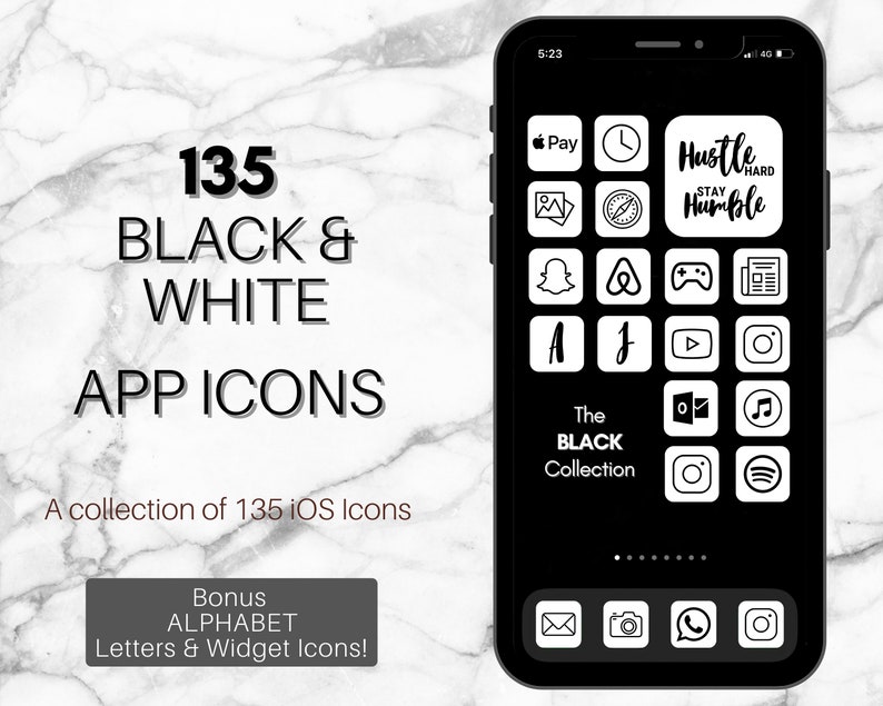 BLACK & White iOS 14 App Icons 270 Monochrome Theme iPhone ...