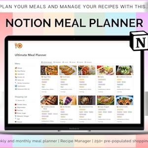 Notion Meal Planner Template, Rezept-Manager, Einkaufsliste, digitales Rezeptbuch, Kochbuch Dashboard, Meal Plan, 250+ Pantry, Menu, Aesthetic