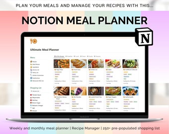 Notion Meal Planner Template, Recipe Manager, Grocery List, Digital Recipe Book, Cookbook Dashboard, Meal Plan, 250+ Pantry, Menu, Aesthetic