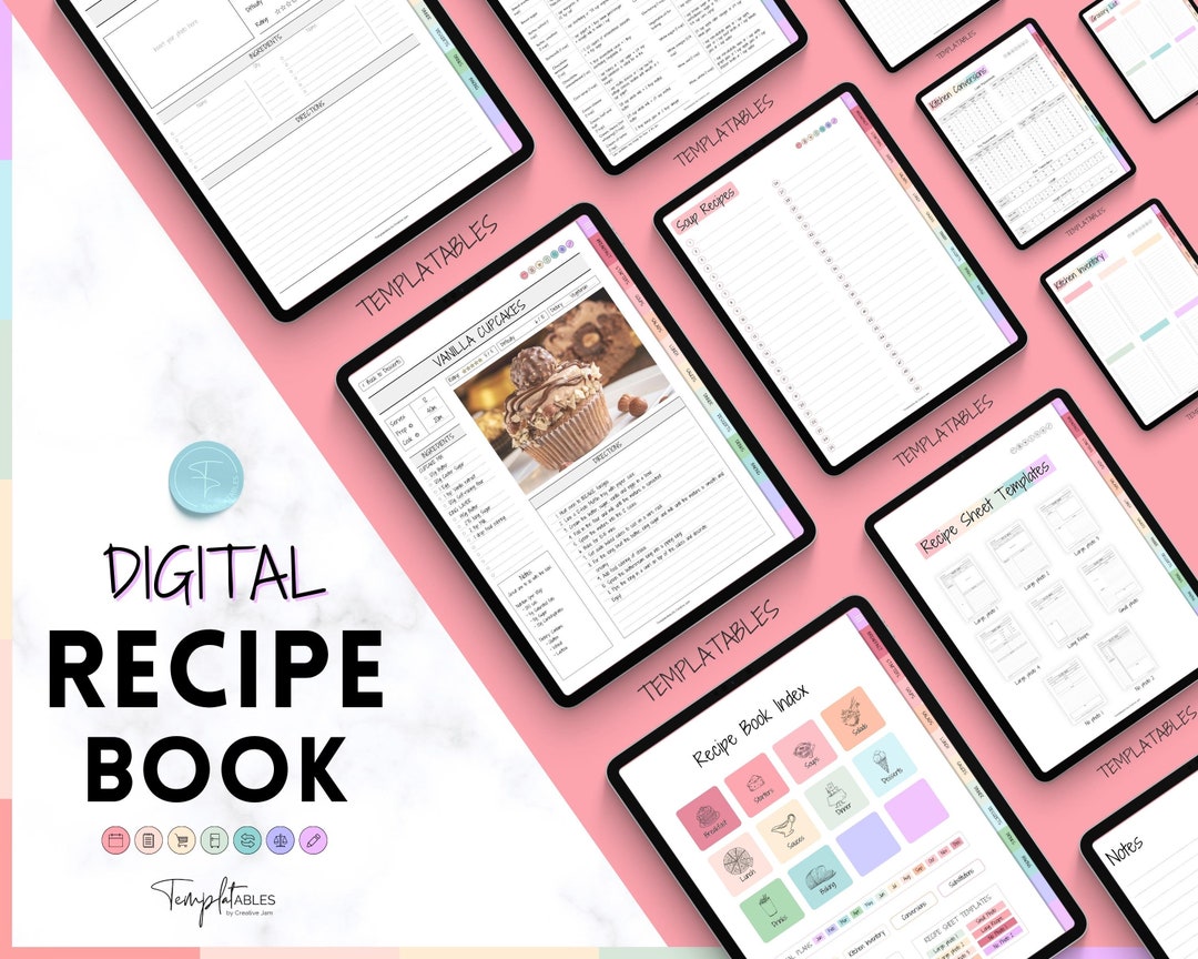 Recipe Template, Digital Recipe Book, Digital Meal Planner, Cookbook ...
