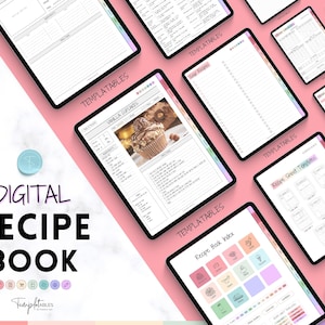 Modèle de recette, livre de recettes numérique, planificateur de repas numérique, modèle de livre de cuisine, kit de reliure de recette, carte de recette vierge, GoodNotes, iPad