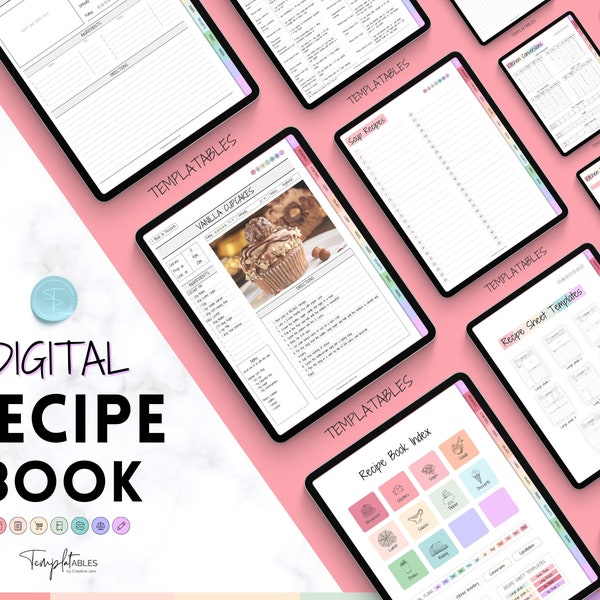 Recipe Template, Digital Recipe Book, Digital Meal Planner, Cookbook Template, Recipe Binder Kit, Blank Recipe Card, GoodNotes, iPad