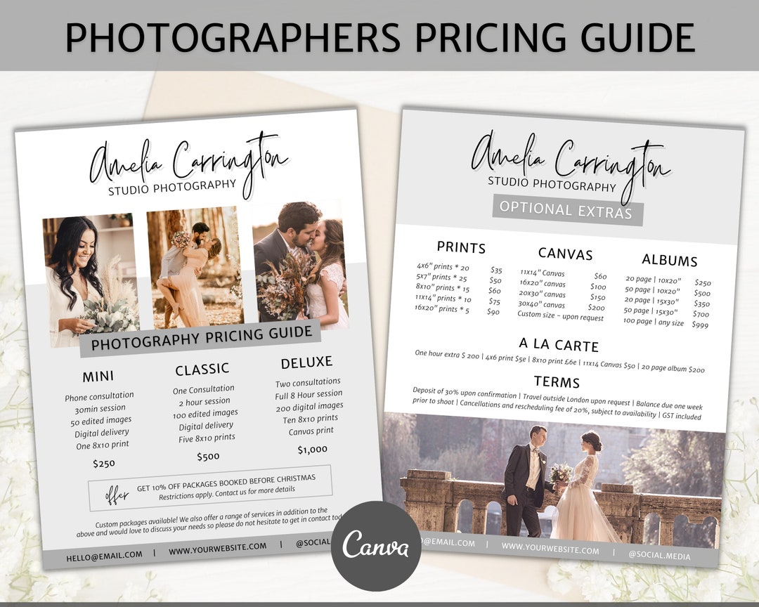 TWO Page Photography Pricing Guide Template, Price List, Photo Session