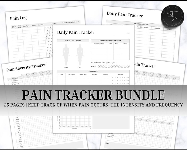 Pain Tracker Bundle, Chronic Pain Journal, Endometriosis, Fibromyalgia, Medical Tracker, Medical Planner, Symptoms, Health Binder