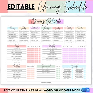 EDITABLE Cleaning Planner, Cleaning Checklist, Cleaning Schedule, Weekly House Chores, Adhd Clean Home, Monthly, Household Planner Printable