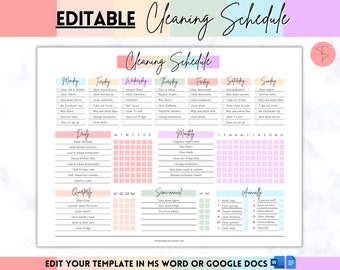 EDITABLE Cleaning Planner, Cleaning Checklist, Cleaning Schedule, Weekly House Chores, Adhd Clean Home, Monthly, Household Planner Printable