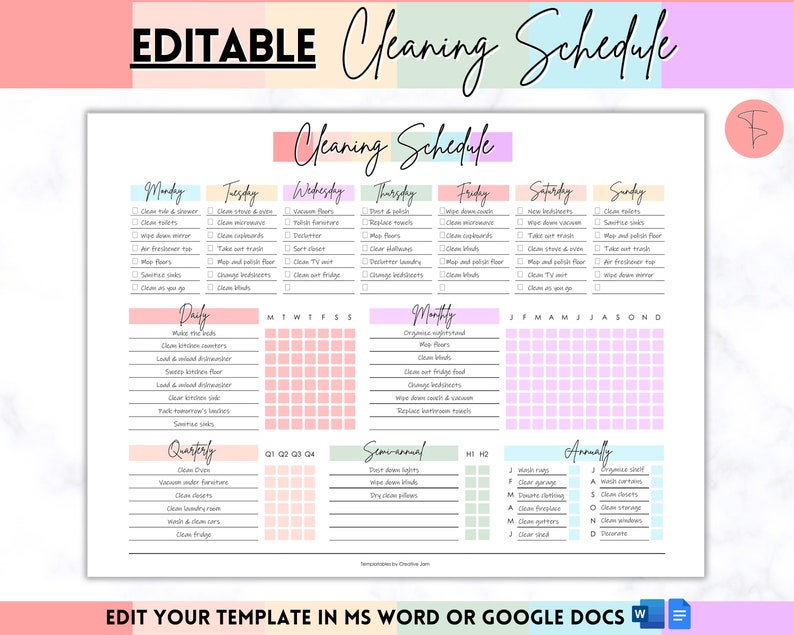 EDITABLE Cleaning Planner, Cleaning Checklist, Cleaning Schedule, Weekly House Chores, Adhd Clean Home, Monthly, Household Planner Printable image 1