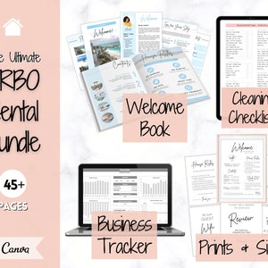 Ultimate VRBO Template BUNDLE! Editable Vacation Rental Sign, Welcome Book Template, Airbnb Cleaning checklist, Business Tracker Spreadsheet