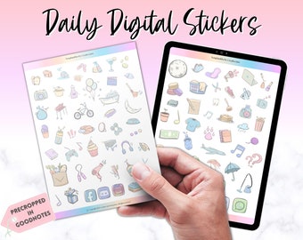 100+ Digital Stickers, Colorful Everyday Digital Planner Sticker Pack, Rainbow Watercolor iPad Sticker Book, Digital Sticky Notes, GoodNotes