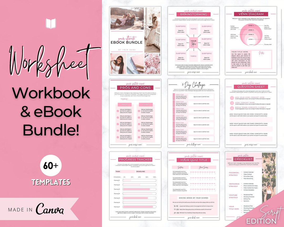WORKSHEET Template Bundle! Canva Workbook Templates, Ebook, Lead Magnet ...