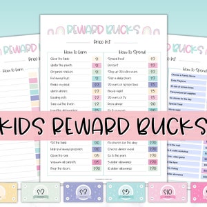 EDITIERBARE Kids Reward Bucks, Mom Bucks, Kids Reward Coupons, Aufgabentabelle für Kinder, Kinderspielgeld, Belohnungssystem, druckbares Spielgeld