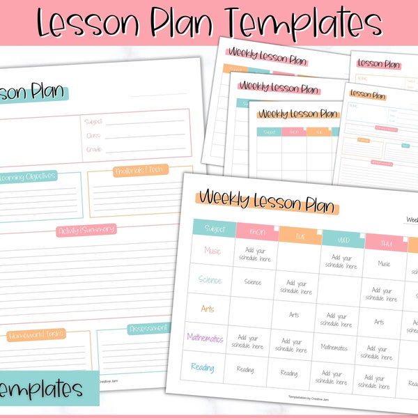 Lesson Plan Template, Lesson Planner Printable, Homeschool Teacher Planner, Weekly, Daily Plans, Academic Schedule, Simple Lesson Plan Book