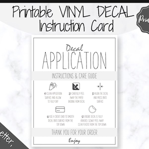 Druckbare Vinyl-Aufkleber-Pflegekarten-Anweisungen. Aufkleber Applikation Bestellkarte, DIY Aufkleber Verkäufer Verpackungsetikett, Vinyl Aufkleber Pflegekarten