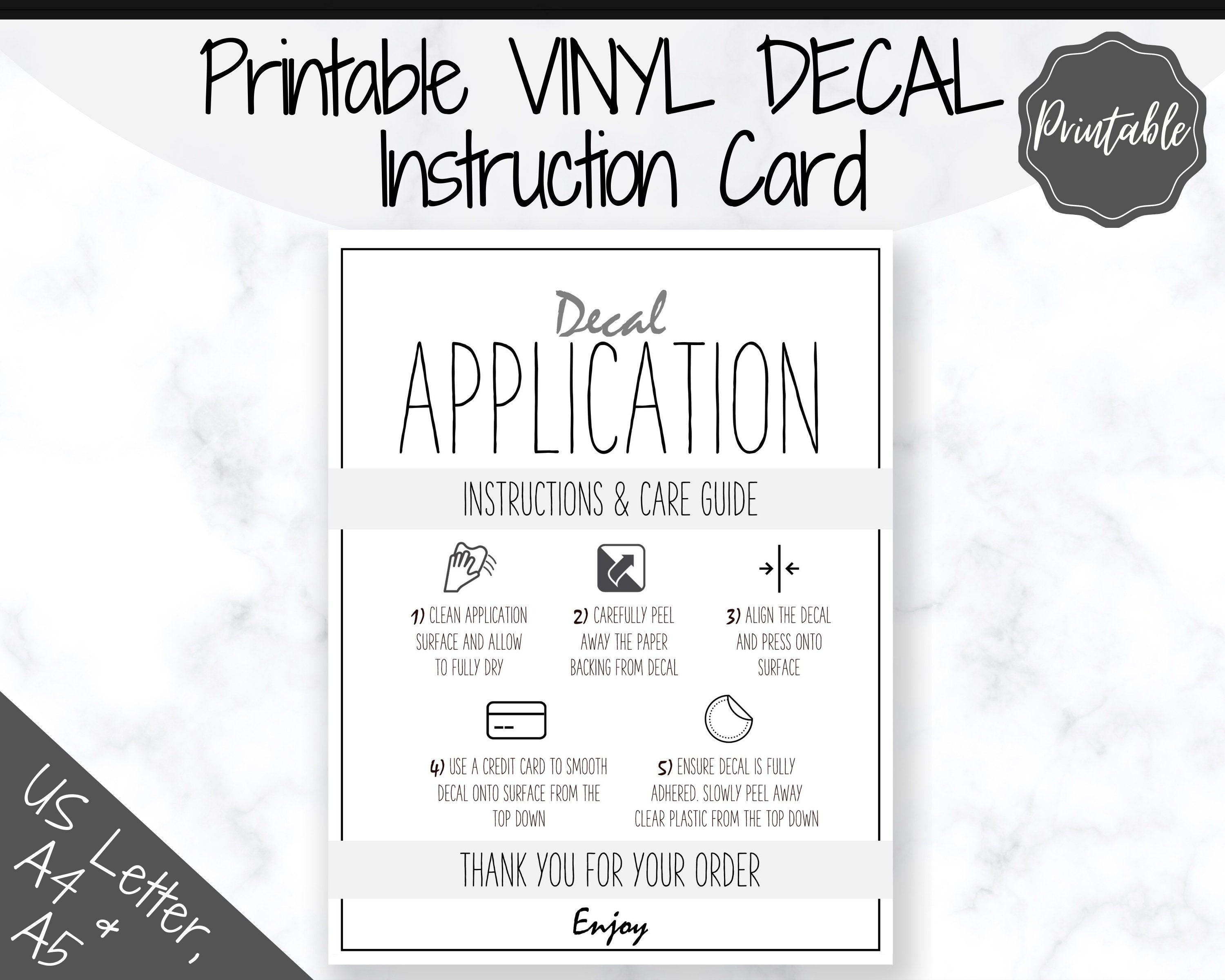 printable vinyl decal care card instructions decal etsy