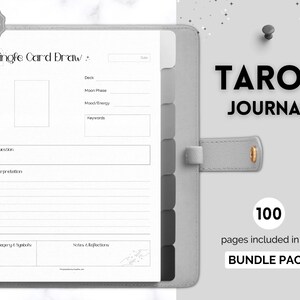 Pianificatore di tarocchi, quaderno di esercizi per diario dei tarocchi stampabile da 100+ pagine, lettura quotidiana delle carte, spread dei tarocchi, taccuino del mazzo dei tarocchi, strega, grimorio, oracolo